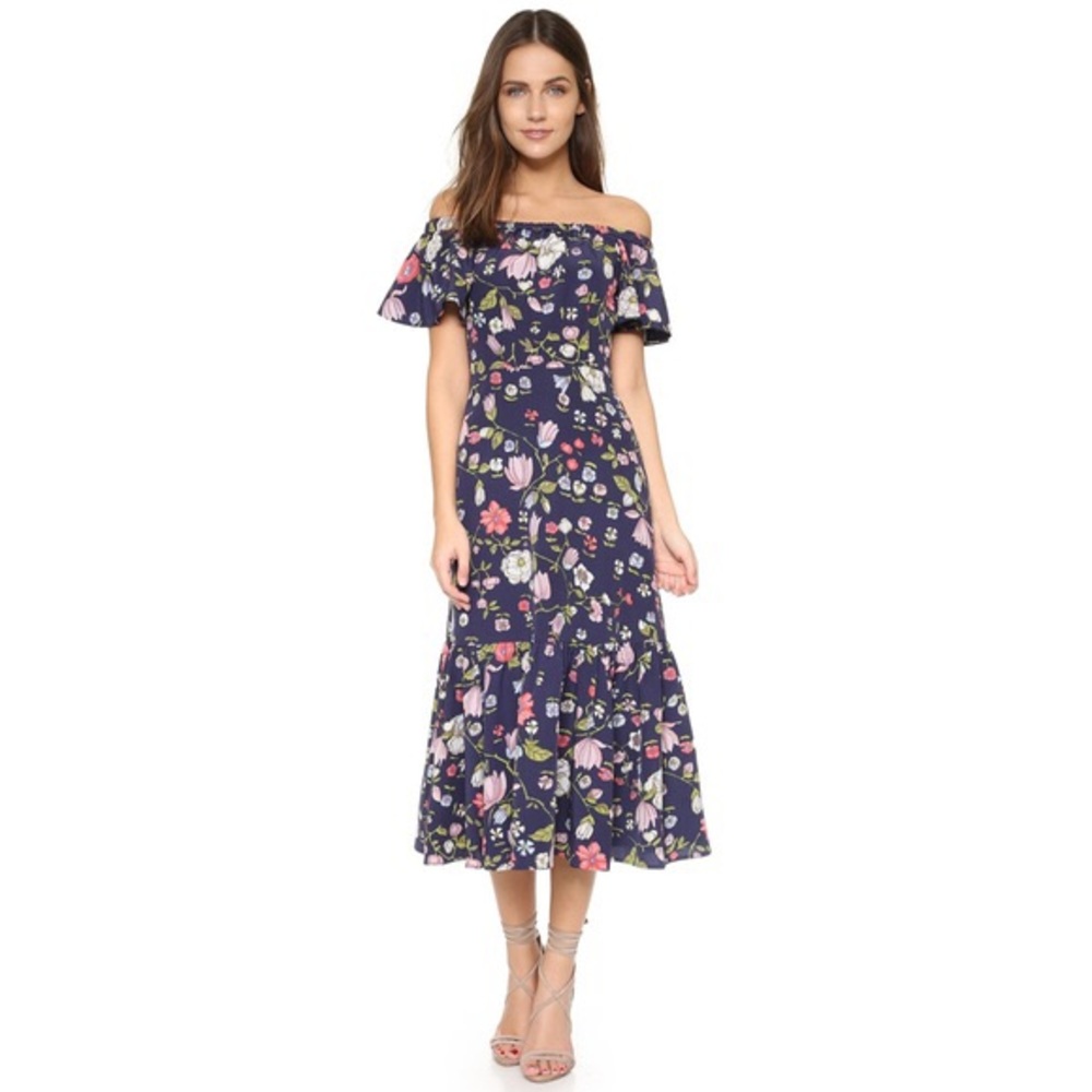 Rebecca Taylor Off the Shoulder Floral Midi Dress